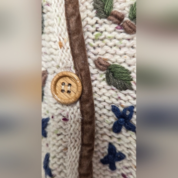 Vintage Fiberwork HandEmbroidered Floral Cream Open Button Cardigan Sweater Sz M - Picture 9 of 10